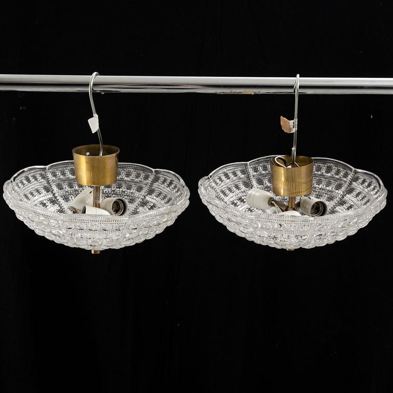 Carl Fagerlund, a pair of ceiling lamps, Orrefors, second half of the 20th Century.