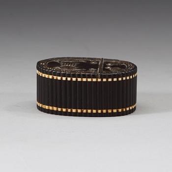 An ivory inlay silver decorated carved hardwood snuffbox, Qing dynasty, 19th Century.