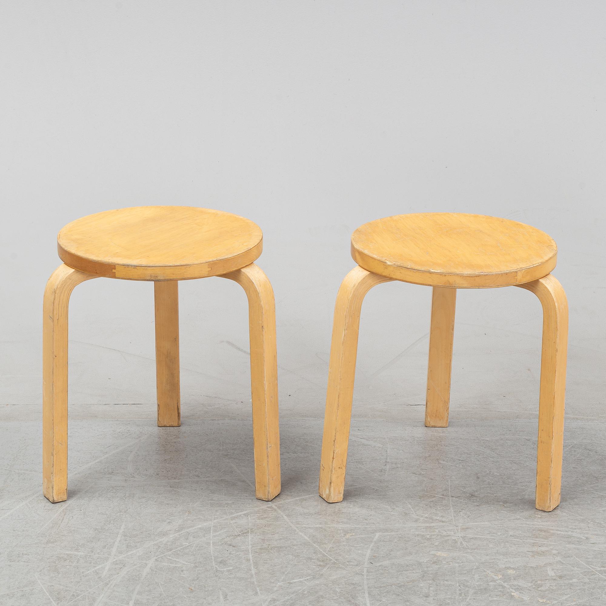 Alvar Aalto, a set of eight model 60 birch stools for Artek, Finland.