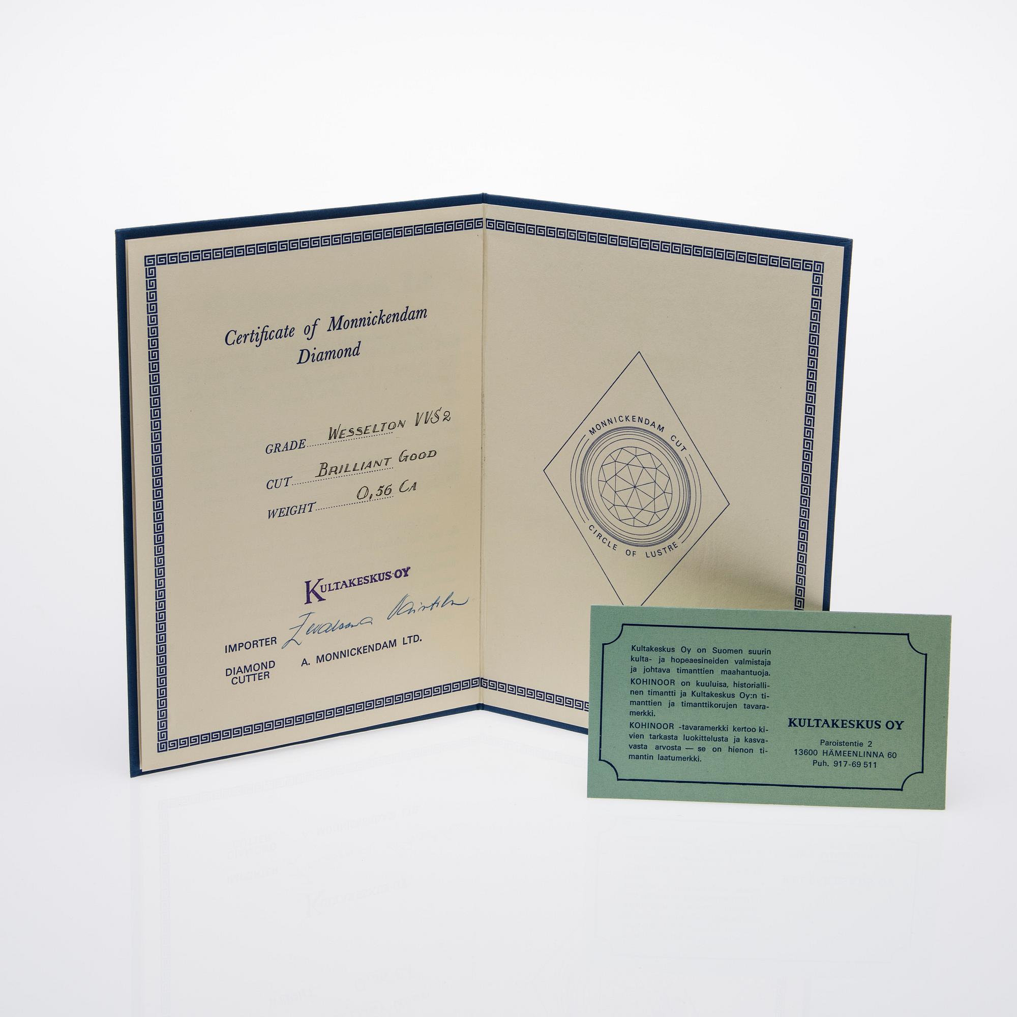 DIAMANT, briljantslipad 0,56 ct H ( Wesselton) / VVS2.