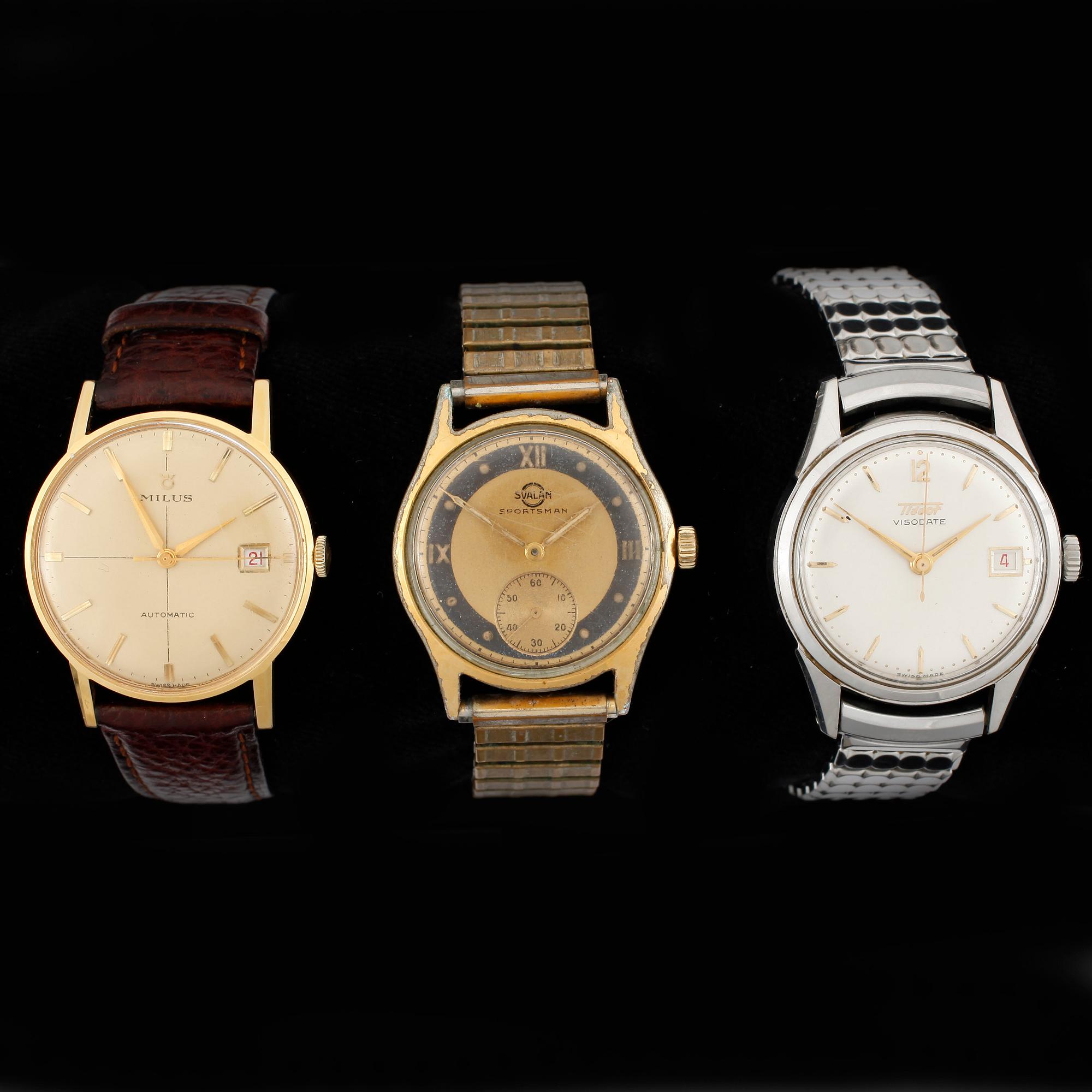 ARMBANDSUR, herr, 3 st, bl a Tissot "Visodate", stål.