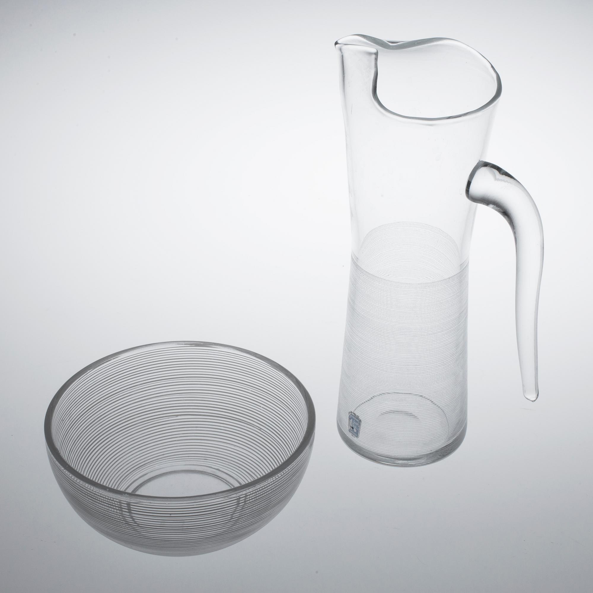 GLAS, KARAFF OCH SKÅL, 14 delar, glas, "Stripe", Bengt Orup, Johansfors.