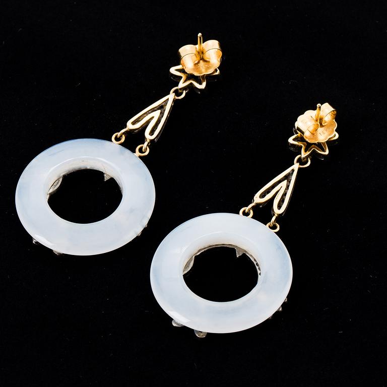 Chalcedony and diamond earrings.