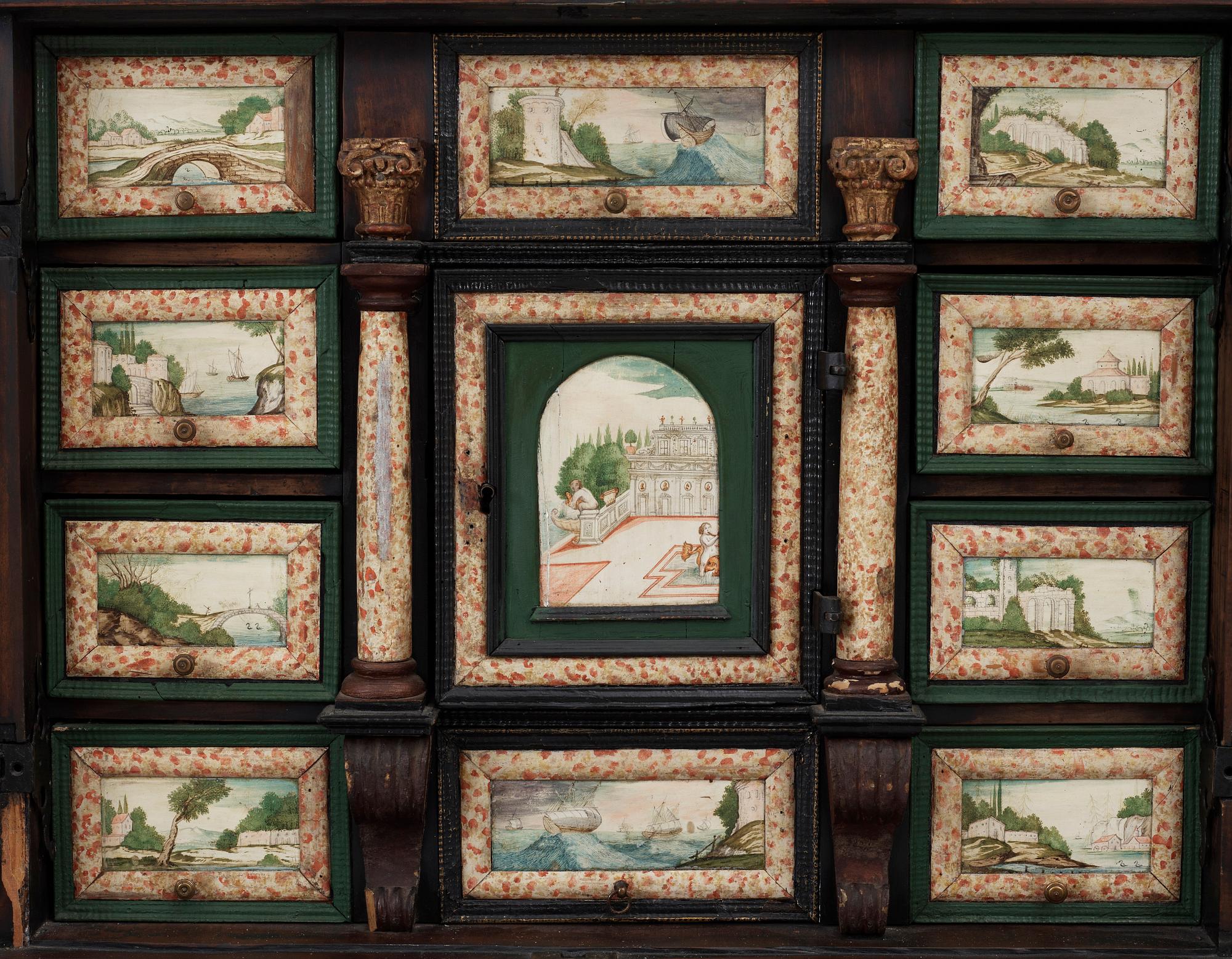KABINETTSKÅP samt BORD, barock, 1700-tal.
