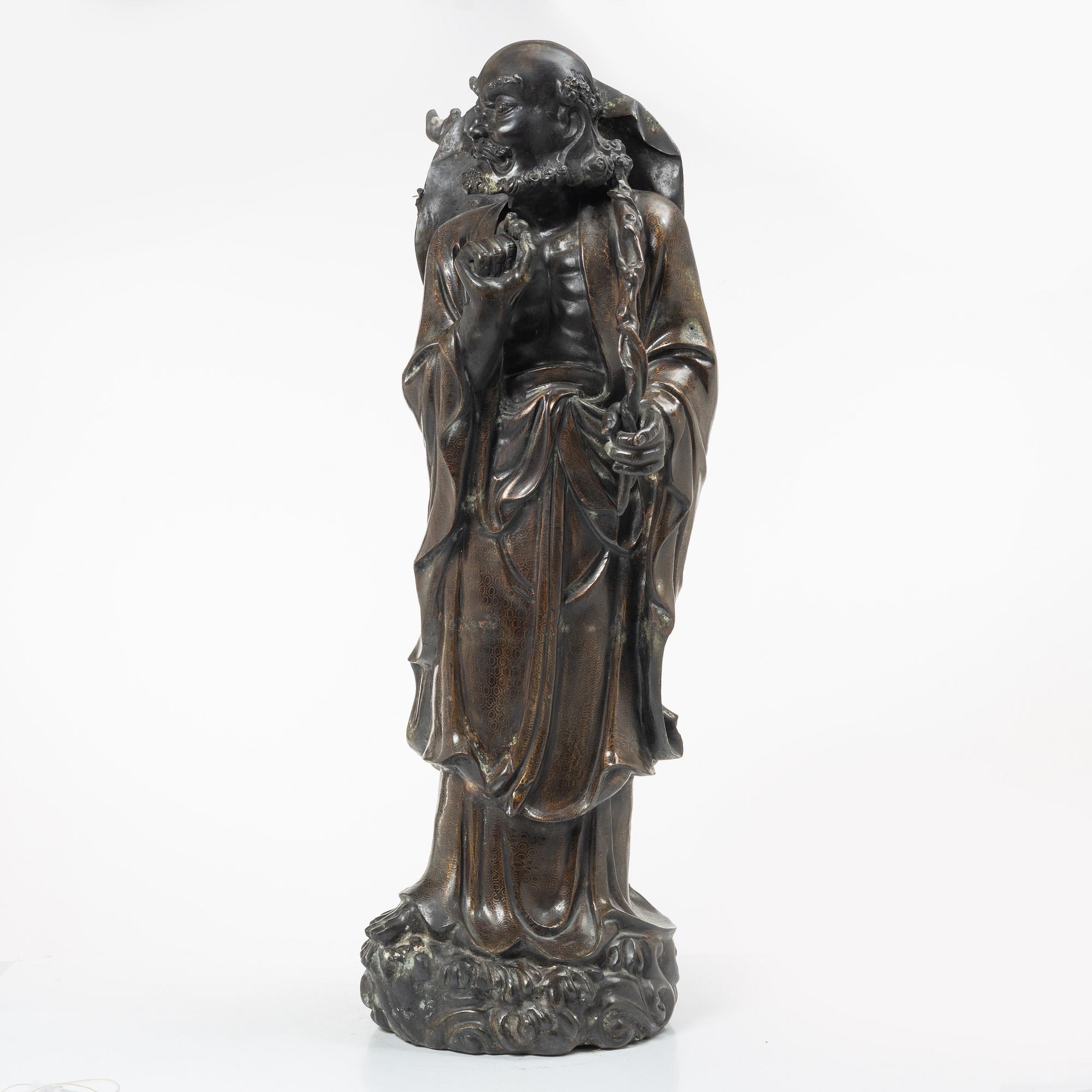 A large Japanese bronze figure of a Rakan, Meiji (1868-1912).