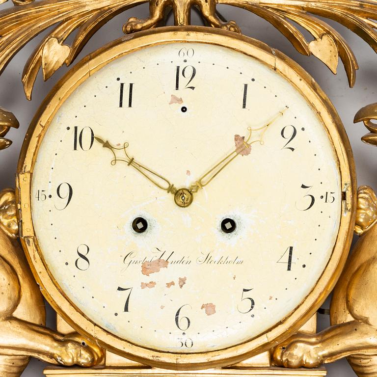 A Swedish Empire wall clock by G Undén (Stockholm 1800-1829).