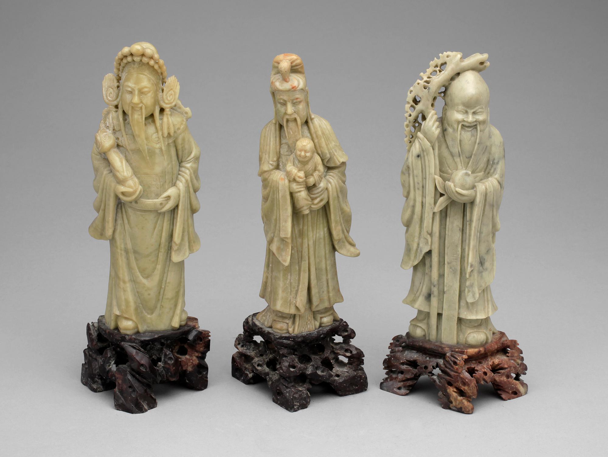 FIGURINER, 3 st, sten, ostasien 1900-tal.