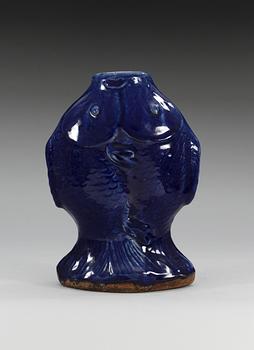 A blue glazed 'double fishes' vase, Qing dynasty, 18/19th Century.