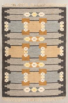 Flat-weave rug signed GS, approximately 233x165 cm.