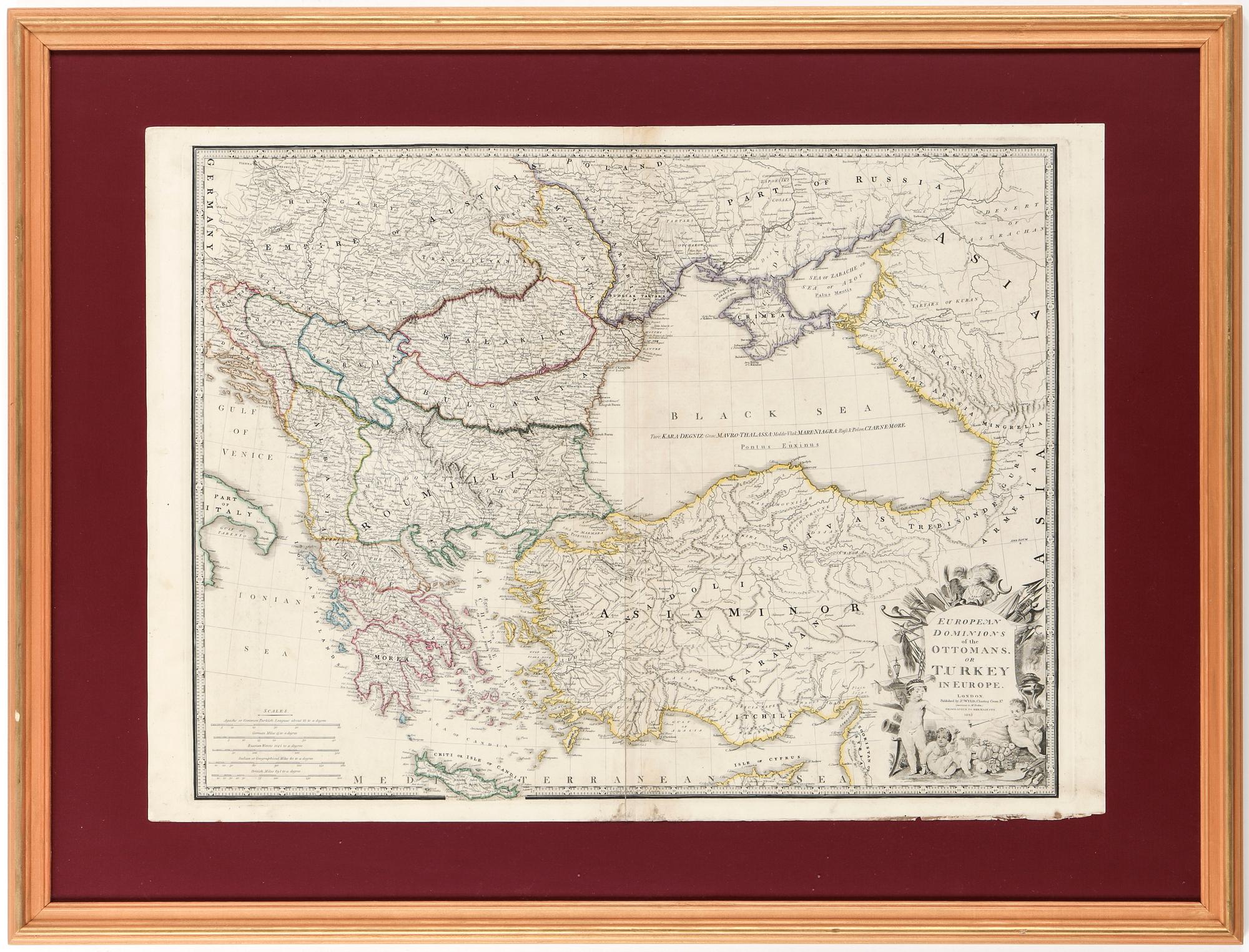KARTA, European Dominions of the Ottomans or Turkey in Europe, publicerad av J. Wyld, London 1842.