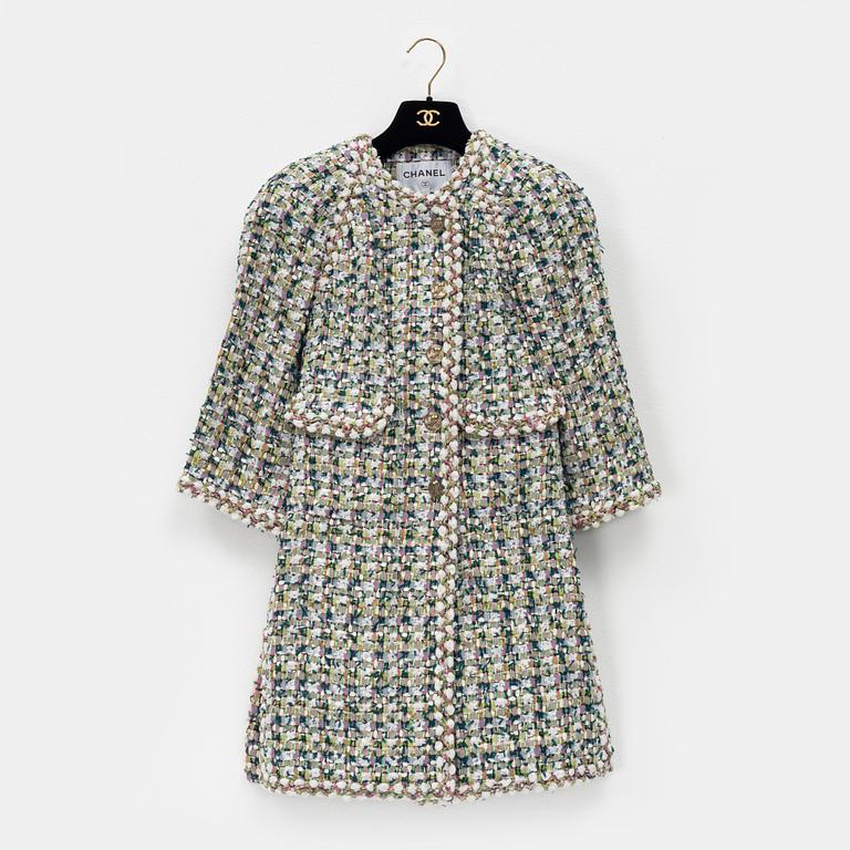 Chanel, a multicolor bouclé coat, size 34.
