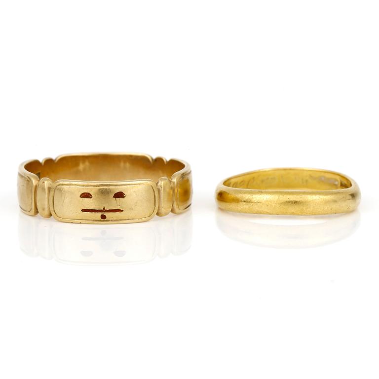 RINGAR, 2 st, olika guldhalter, Stockholm, 1930-tal.