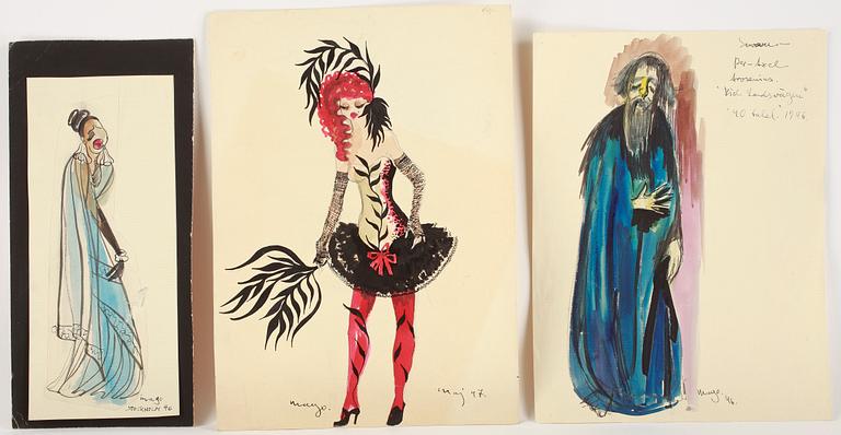 MAX GOLDSTEIN (MAGO), akvarellteckningar, kostymskisser och blyertsteckningar, ca 80 st, flertalet signerade o daterade.