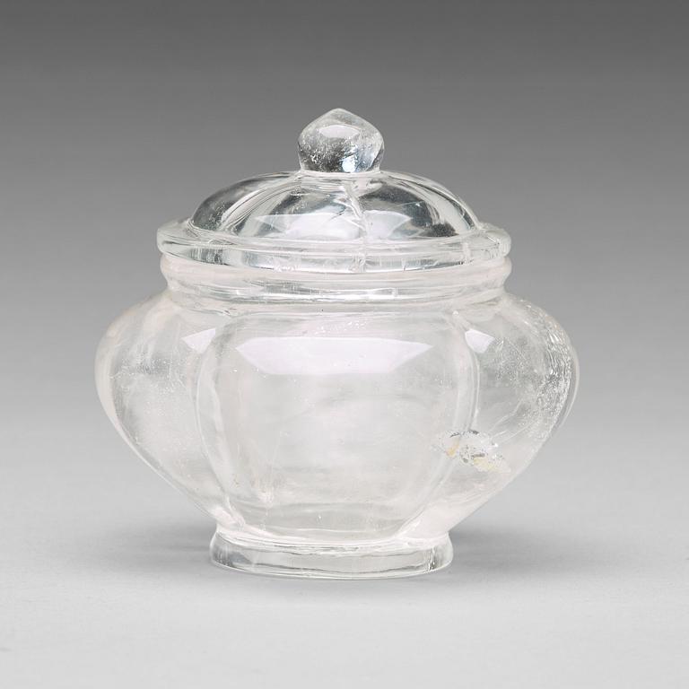 A Chinese rock crystal bowl with cover, 20th Century.