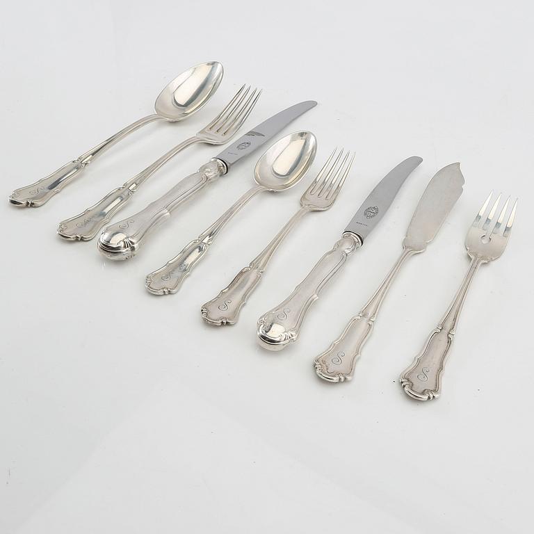 Bestick 54 dlr silver "Olga" AN (Nilsson A J P Hasselgrens Eftr) Lund 1930-tal.