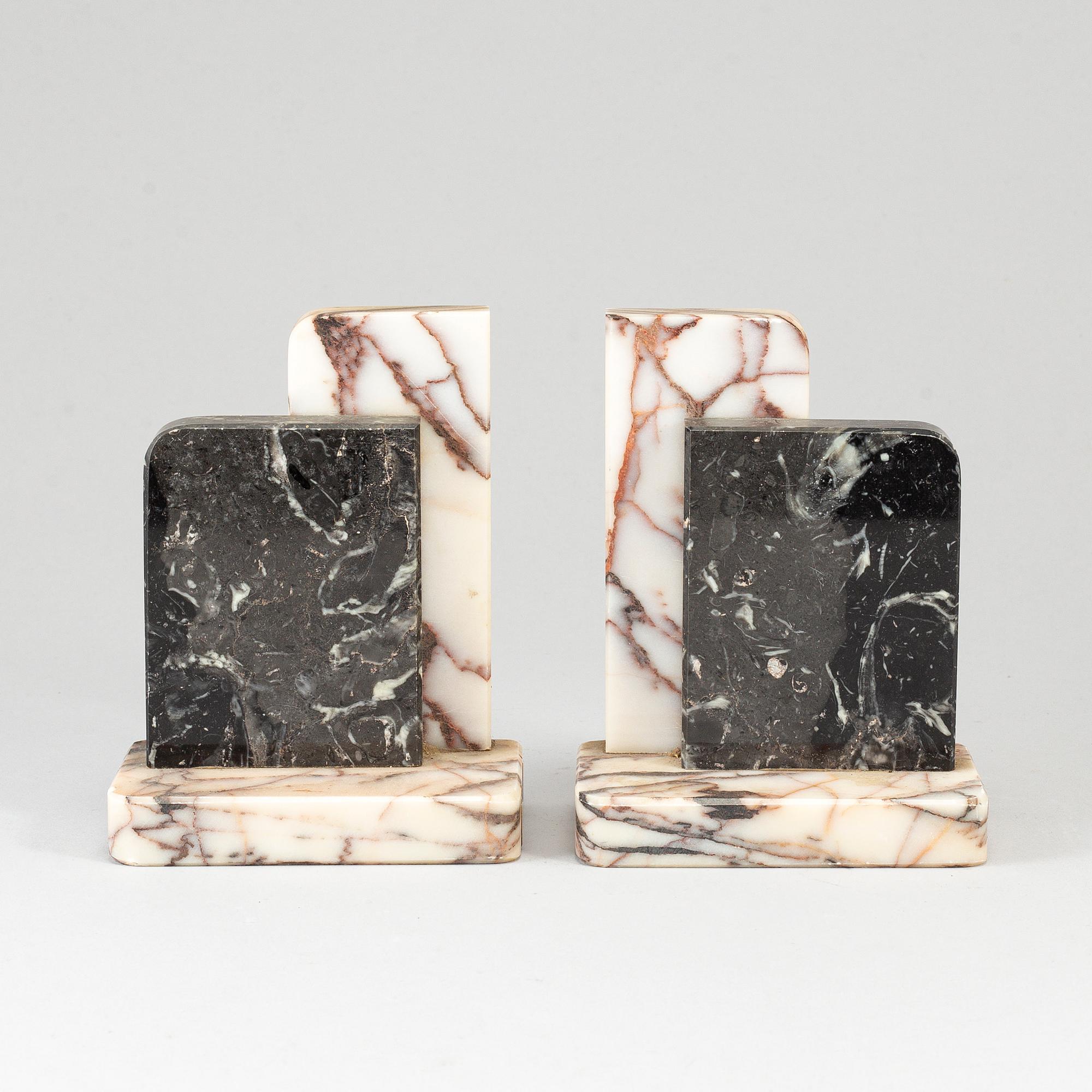 A pair of art déco marble book ends, 1930s.
