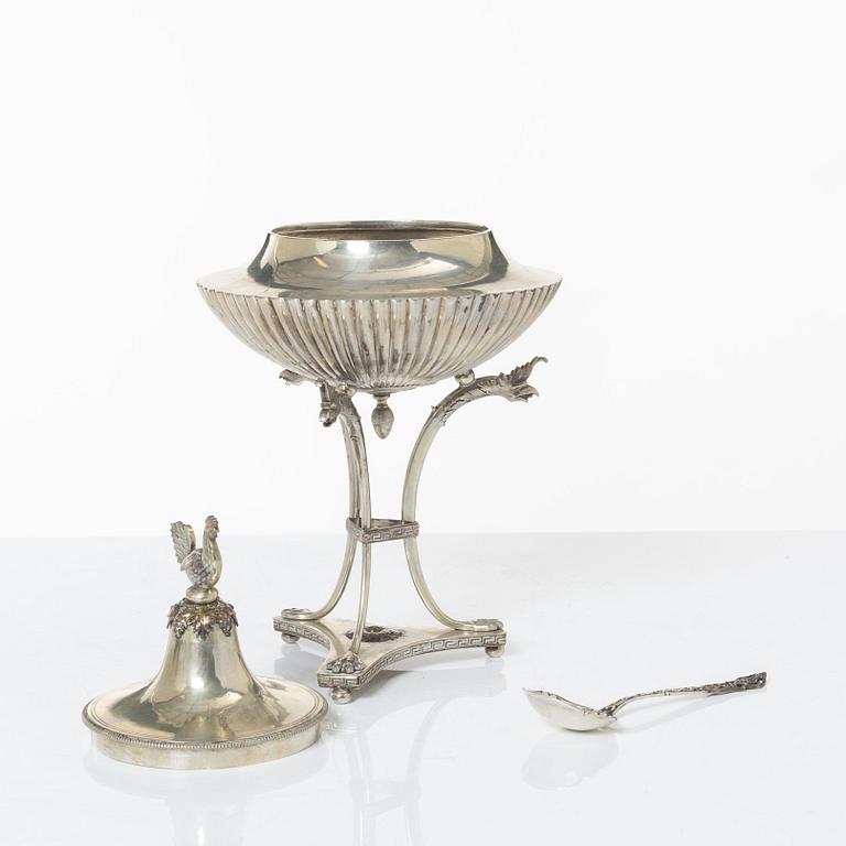 Adolf Zethelius, sockerskål med lock, silver, Stockholm 1813. Empire.