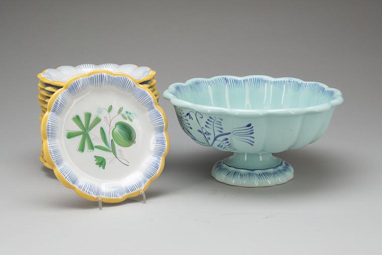 SKÅL på FOT OCH ASSIETTER, 16 st, flintgods, Arthur Percy, Gefle.