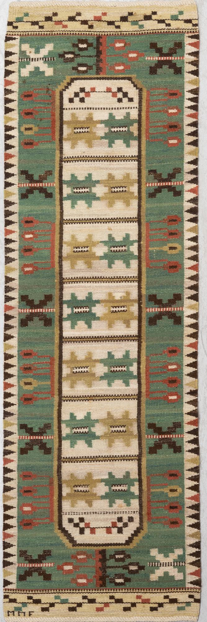 Märta Måås-Fjetterström, A textile, "Rabatten", flat weave, ca 132 x 42 cm, signed MMF.