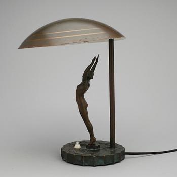 BORDSLAMPA, brons, art deco, 1920-tal.