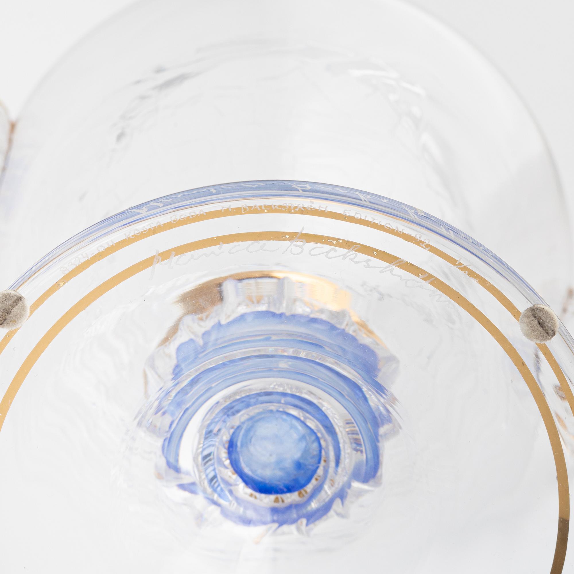 Monica Backström, a lidded glass cup, Kosta Boda, Sweden, numbered 1/25.