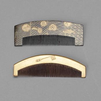 HÅRKAMMAR, 2 st, lack, Japan, 1800/1900.