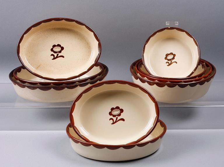 SERVISDELAR, 9 st, "Pyro Brun", Wilhelm Kåge, Gustavsberg.