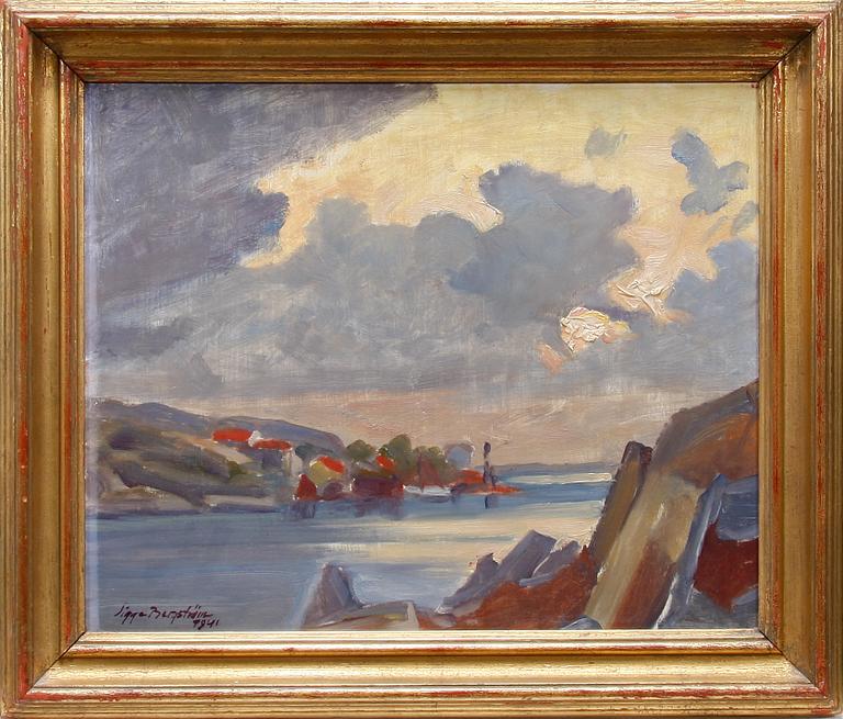 SIGGE BERGSTRÖM, olja på pannå. Sign och dat 1941.