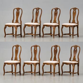 Eight Swedish Rococo 18th century chairs.