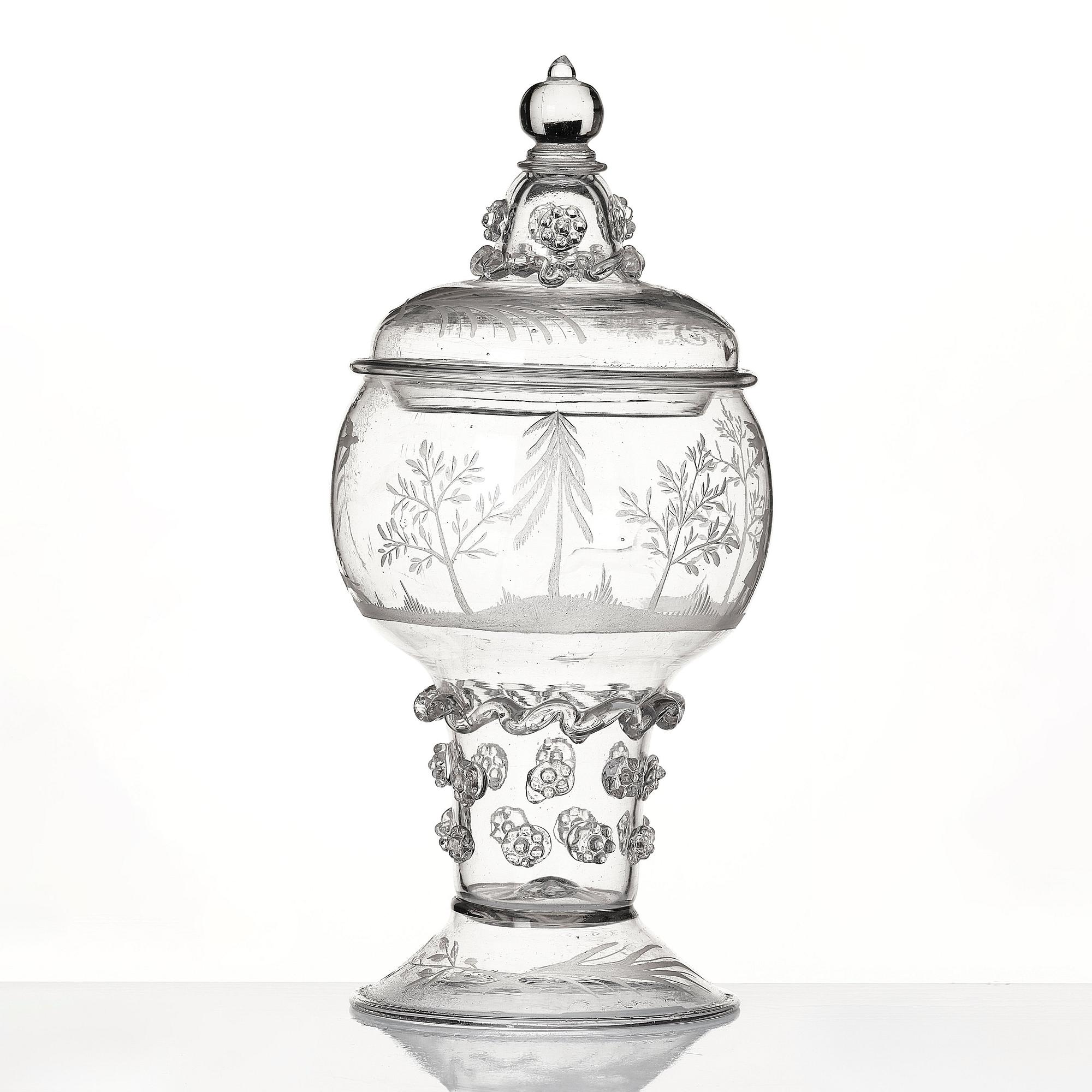 A lidded and engraved roemer from Kungsholms glasbruk, first part of the 18th century.