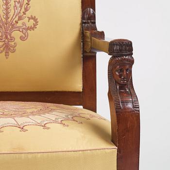 A set of four mahogany fauteuils in the manner of Jacob-Desmalter, Paris, early 19th century.