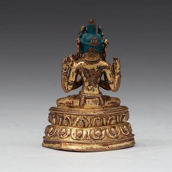 SHADAKSHARI LOKESHVARA, förgylld kopparhaltig brons. Tibet, 1500-tal eller tidigare.