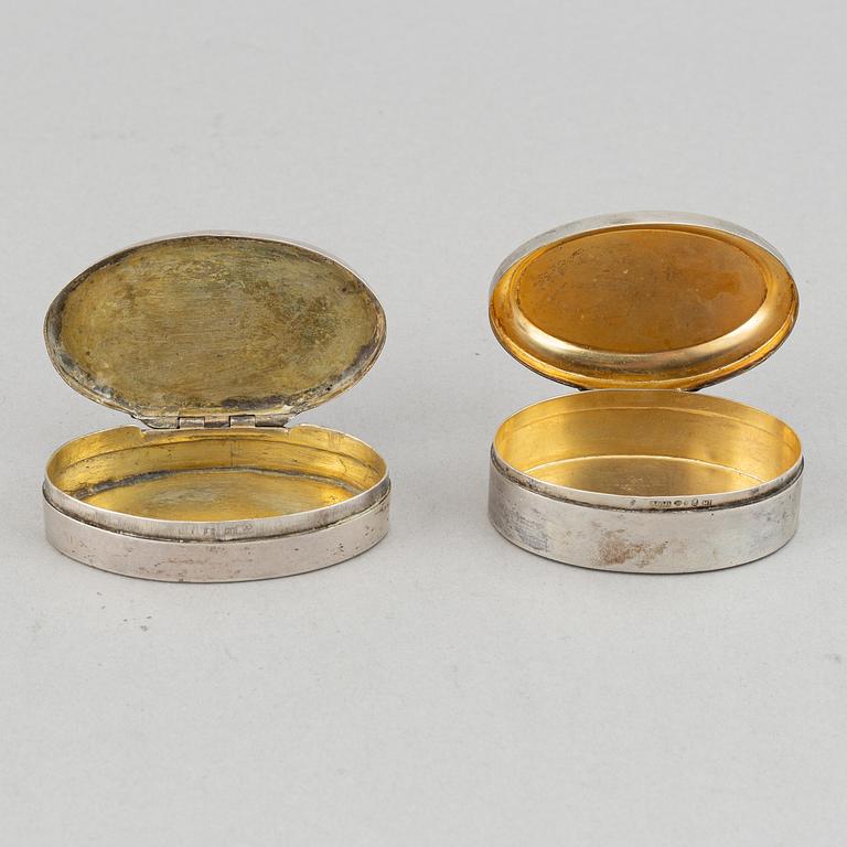 Dosa, guld, samt dosor, 4 st, silver. 1800-1900-tal.