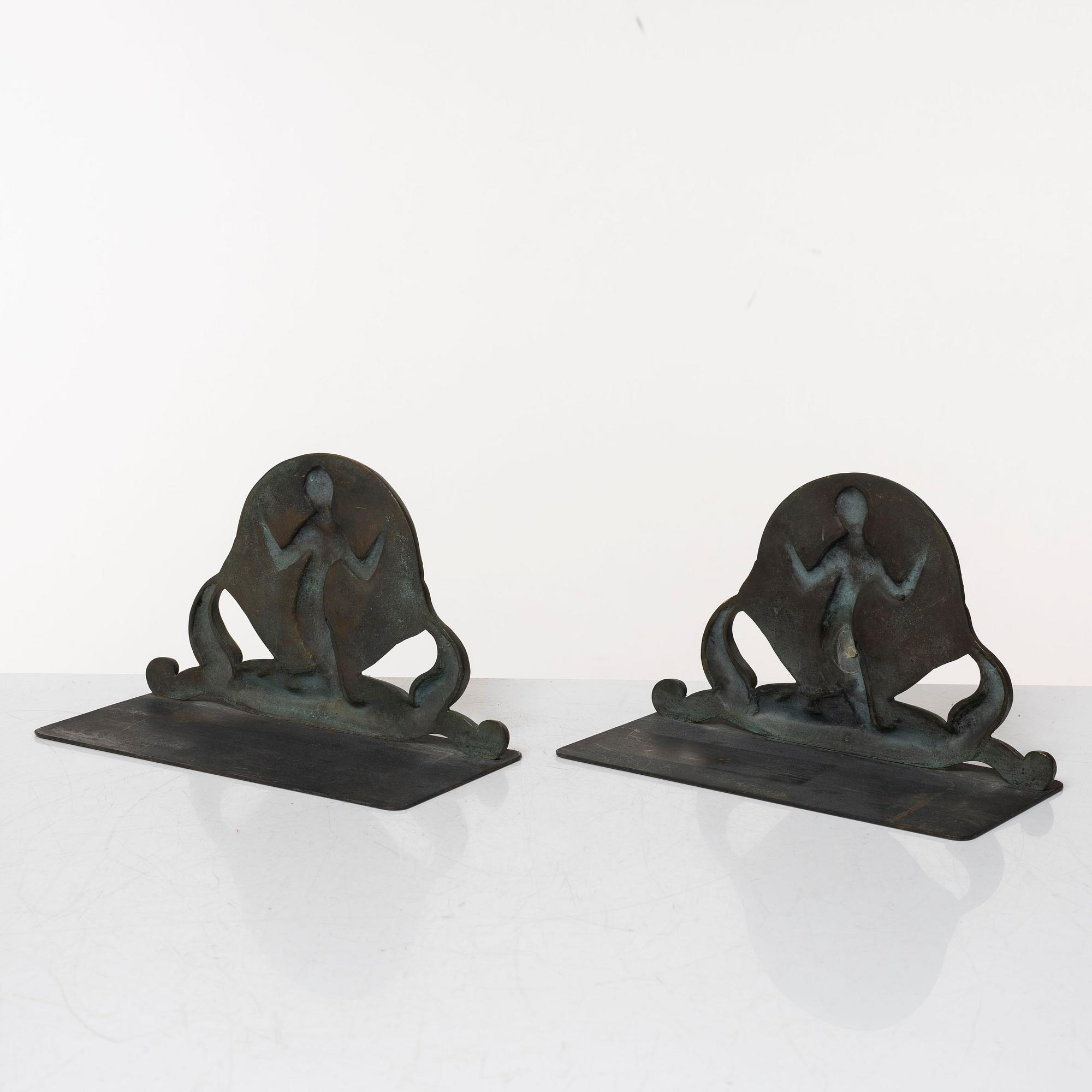 Oscar Antonsson, A pair of bookends, art deco, Ystad metal.