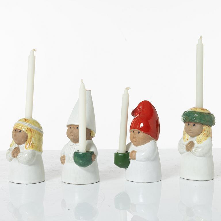 Lisa Larson, figurines/candle holders, 4 pcs, "Advent", stoneware, Gustavsberg.