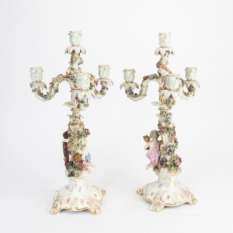 A pair of Meissen porcelain Candelabras early 1900s.