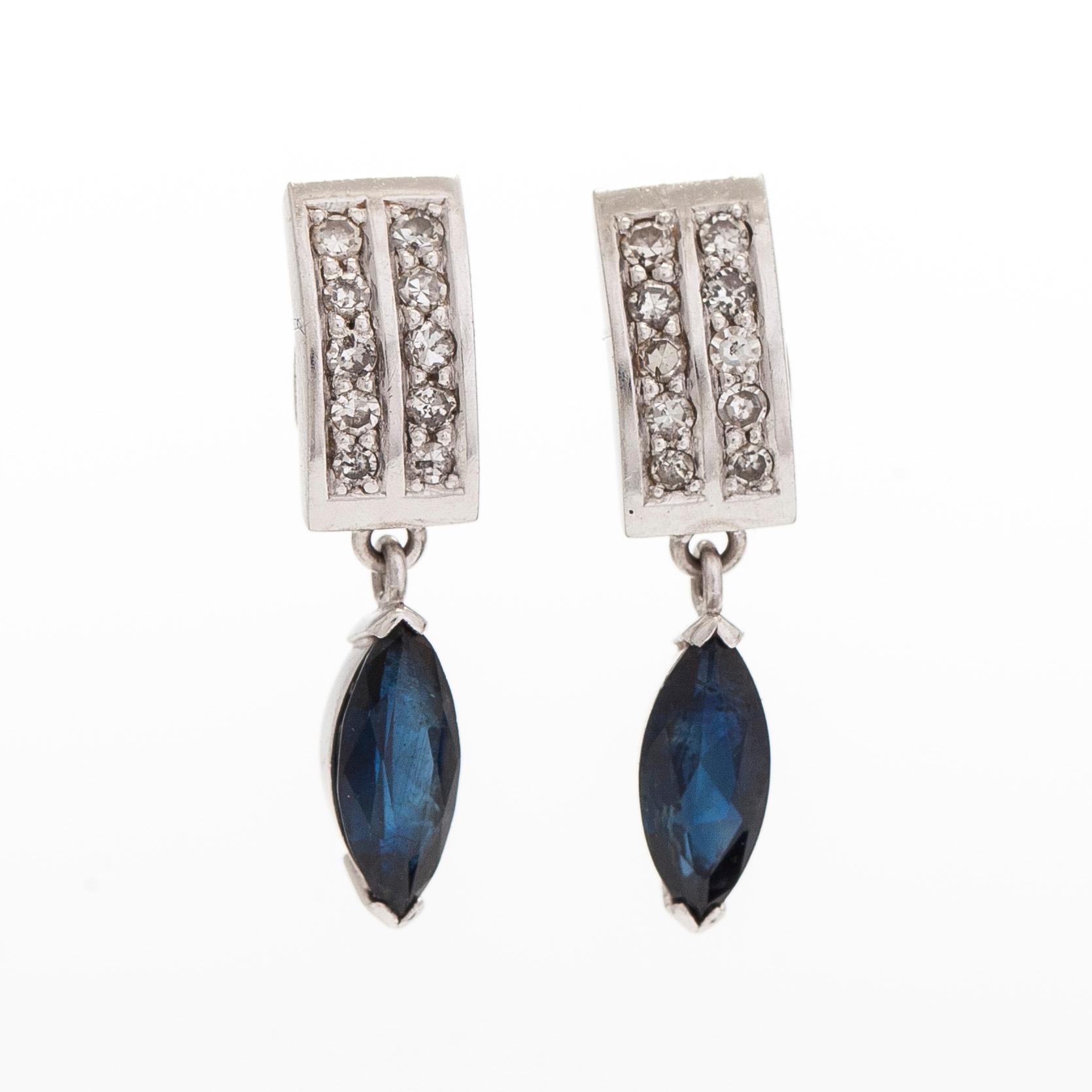 Earrings, 18K white gold with sapphires and small diamonds.