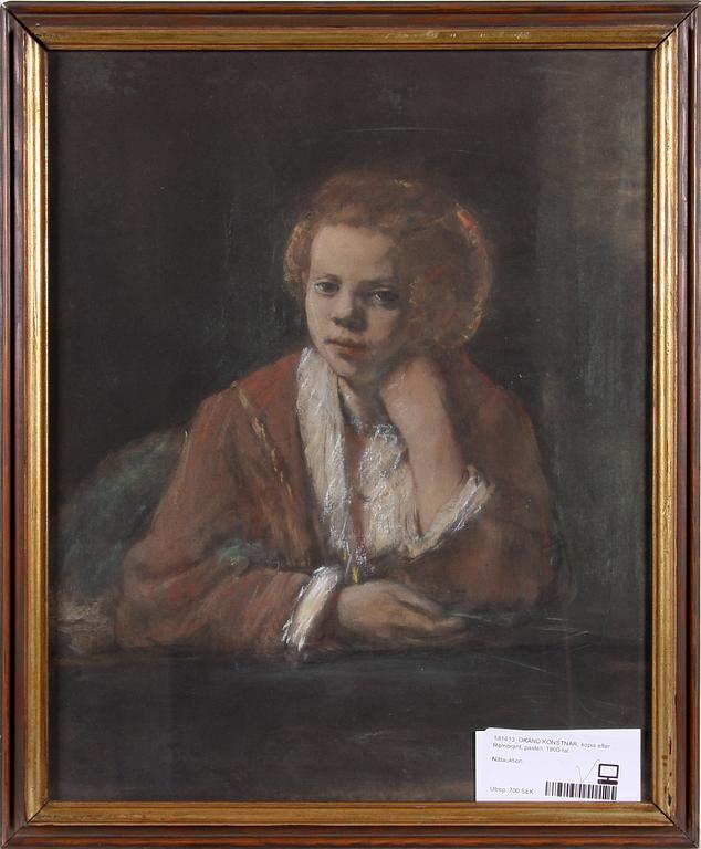 OKÄND KONSTNÄR, kopia efter Rembrant, pastell, 1900-tal.