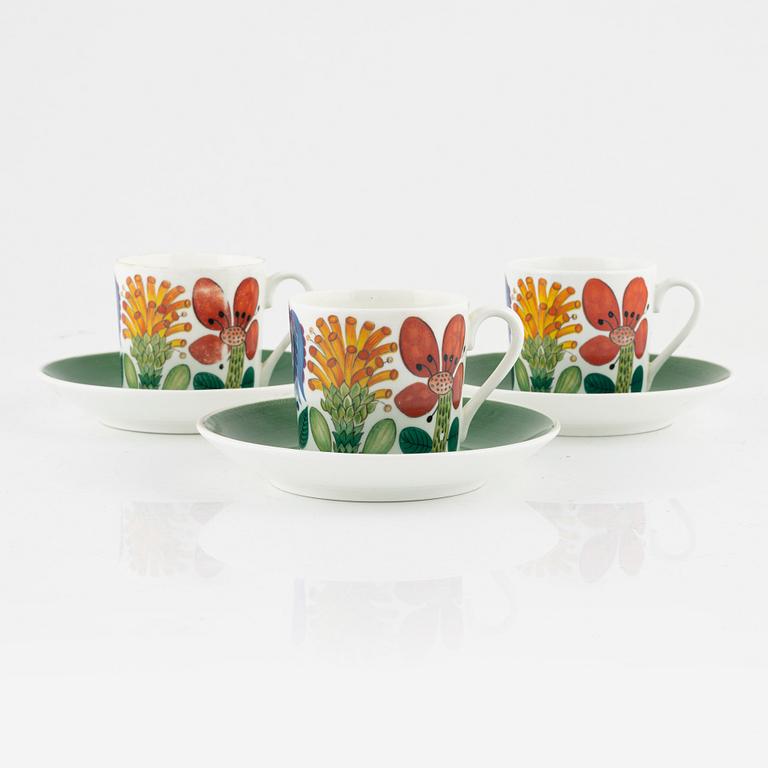 Stig Lindberg, three coffe cups with plates. "Tahiti", Gustavsberg.