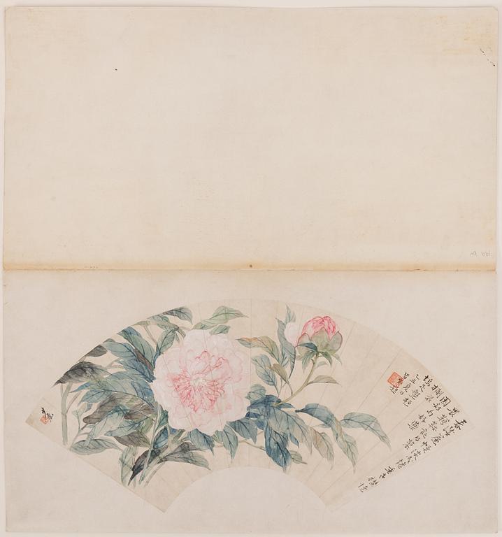 Fan painting, Peony, China, early 1900s.