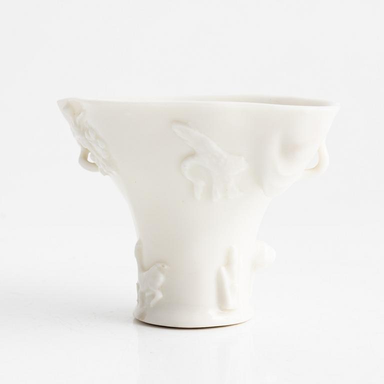 A Blanc de Chine libation cup, Qing dynasty, 18th century.