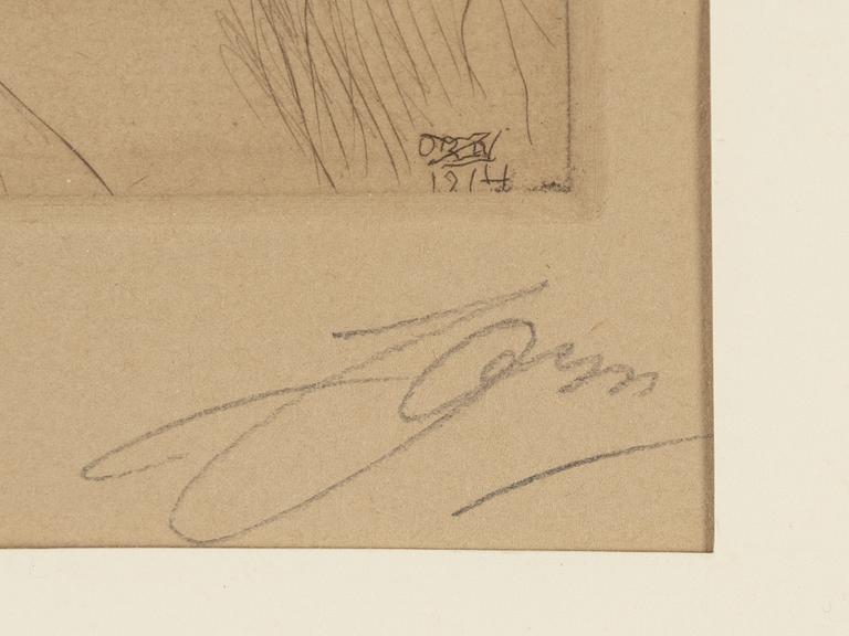 Anders Zorn, etching, 1914, signed Zorn in pencil.