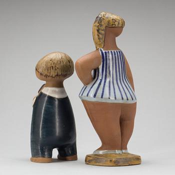 FIGURINER, 2 st, stengods, "Pelle" och "Dora", Lisa Larson, Gustavsberg.