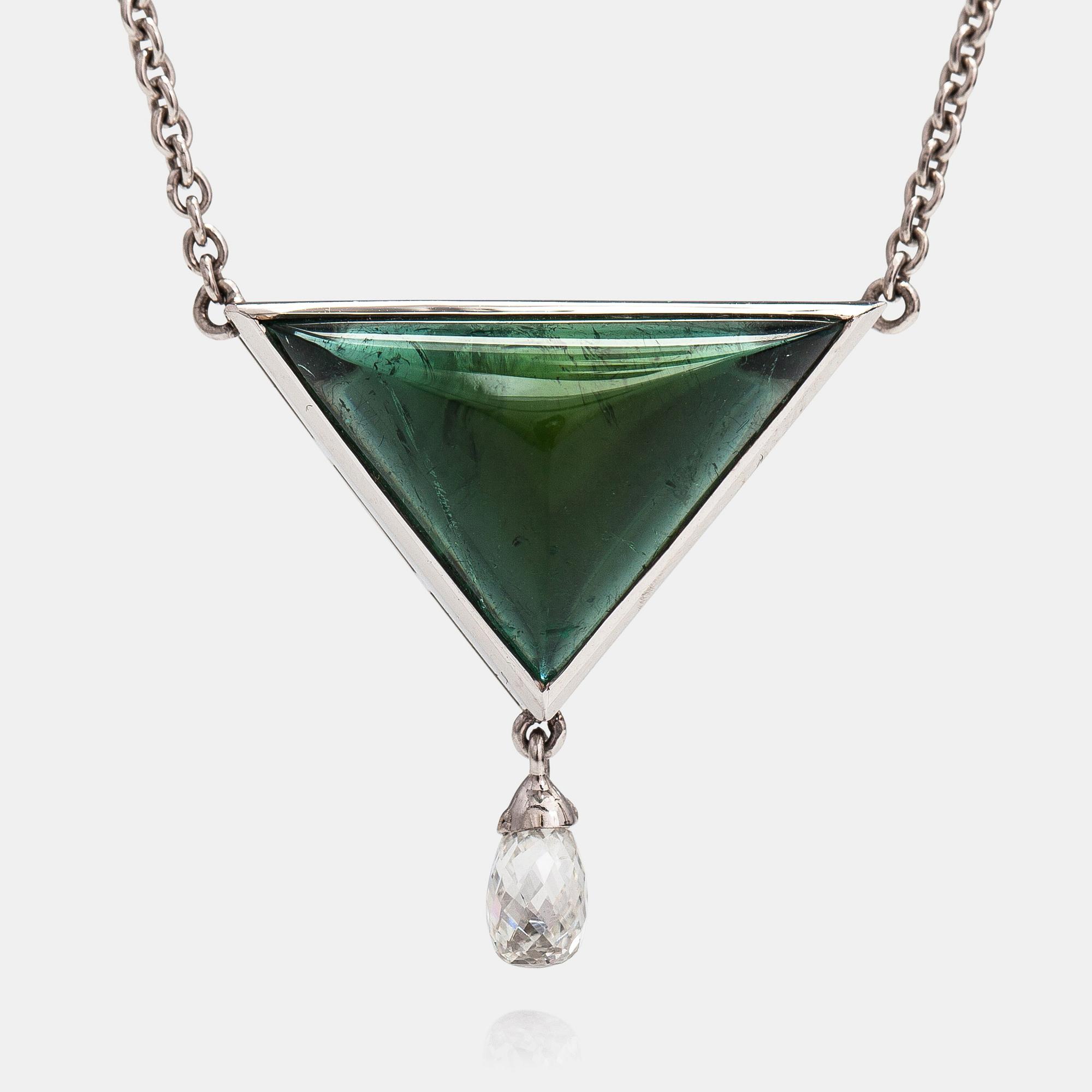 A Tillander, Kaulkoru, 18K valkokultaa, turmaliini, briolet-hiontainen timantti n. 0.56 ct. Helsinki 2001.