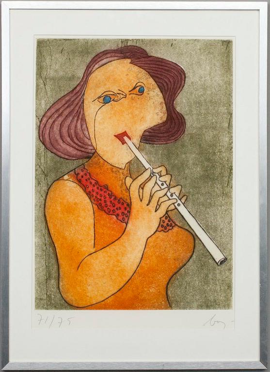 ENRICO BAJ, etsning och akvatinta i färger, signerad 71/75.