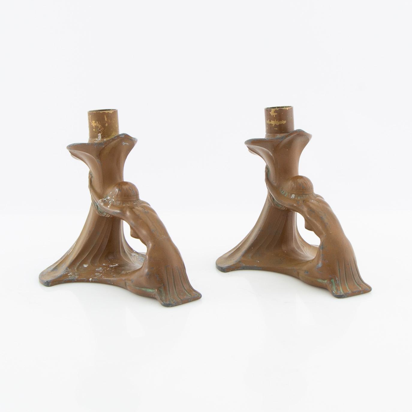 B Bulzke candlesticks, a pair, Jugend style, circa 1900.