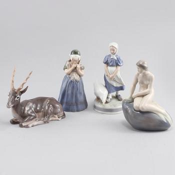 FIGURINER, 4 st, porslin, Royal Copenhagen och Bing & Gröndahl, 1900-tal.
