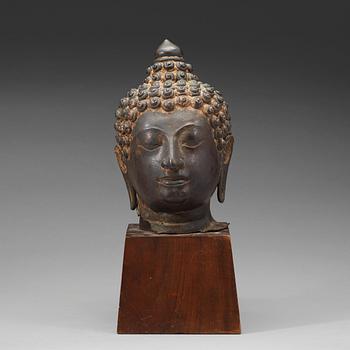 SKULPTURHUVUD, brons. Thailand, 16/1700-tal.