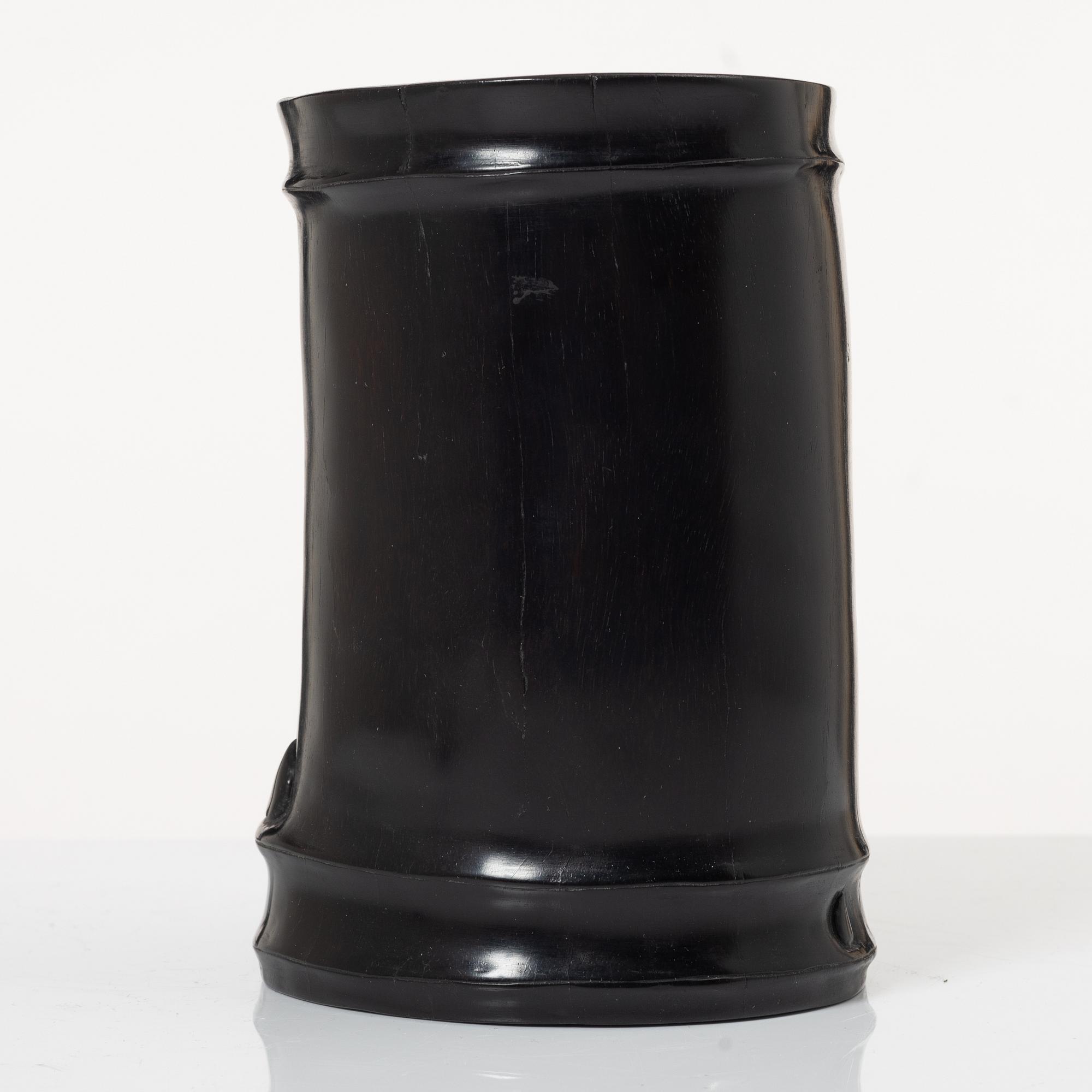 A hardwood bamboo shaped brushpot with a sceptre, China, 20th century.