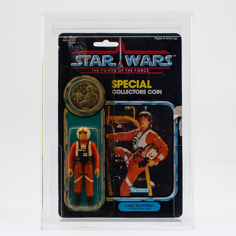 STAR WARS, Luke Skywalker (X-Wing Fighter Pilot), A-Wing Pilot & B-Wing Pilot AFA 85 NM+, POTF Kenner 1984.